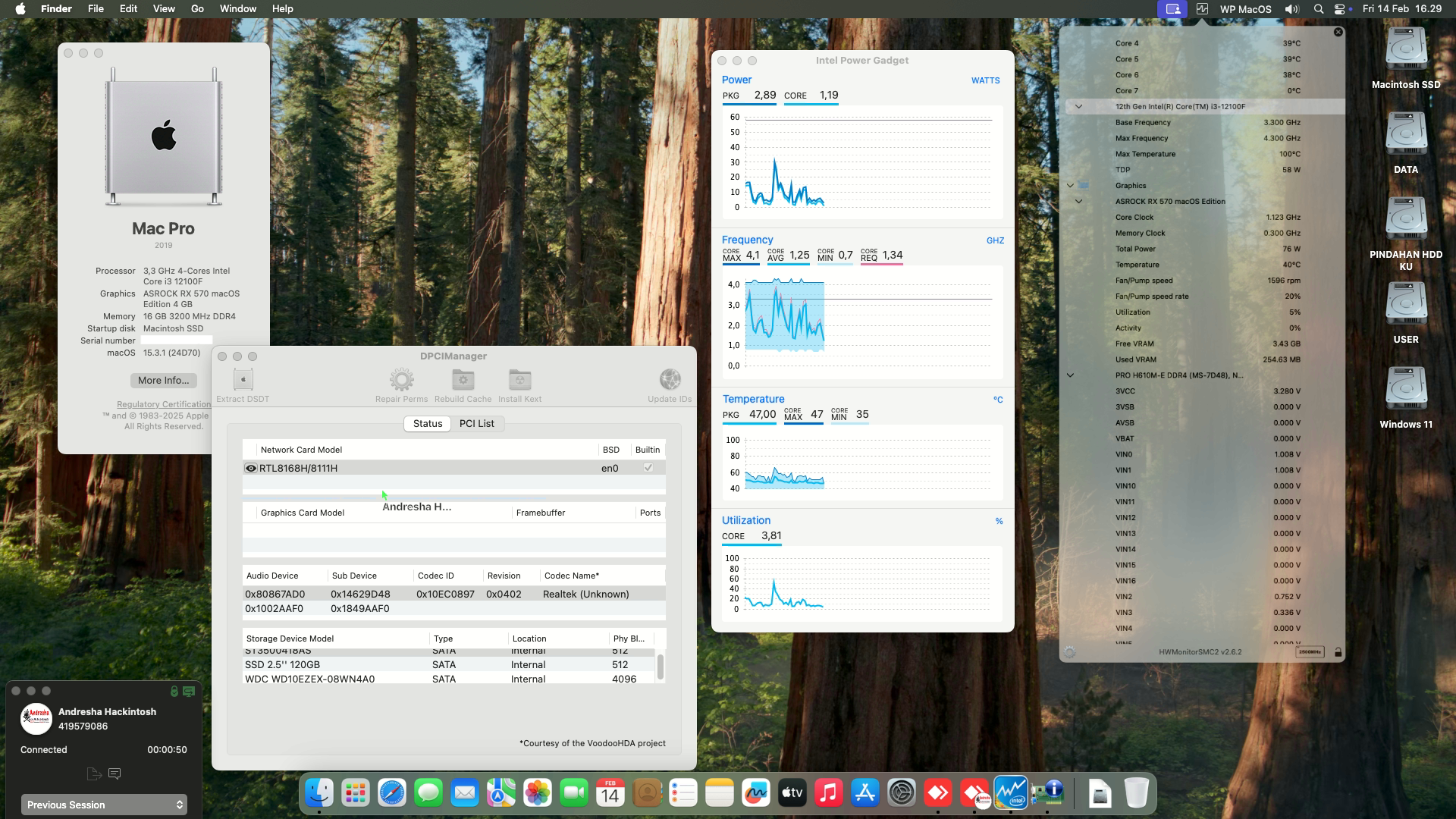 Success Hackintosh macOS Sequoia 15.3.1 Build 24D70 in MSI H610M-E DDR4 + Intel Core i3 12100F + Asrock RX 570